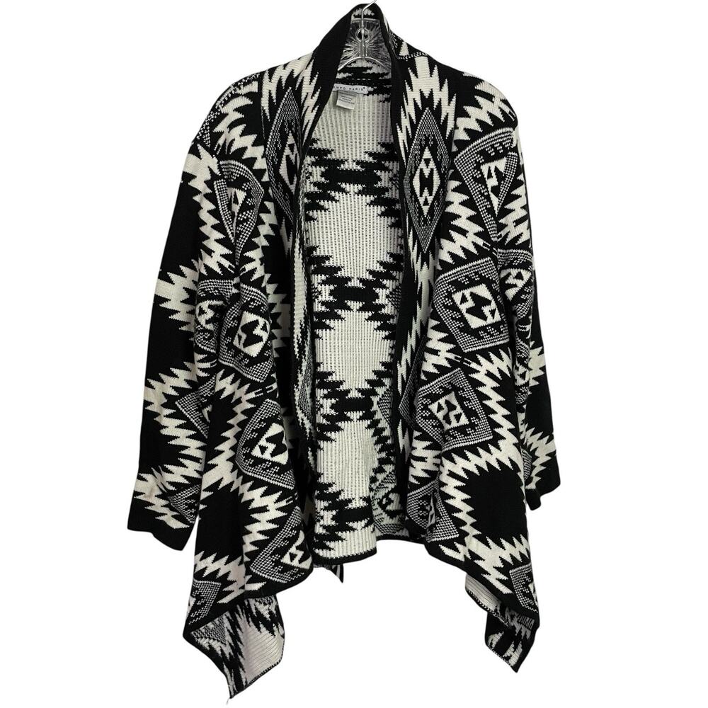Tempo Paris Aztec Southwestern Cardigan Womens L Black White Geometric Waterfall